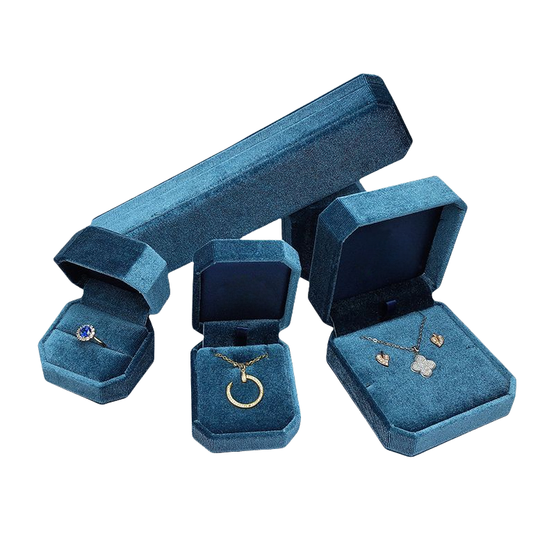 Blue Velvet Jewelry Boxes Set for Necklaces & Rings Storage