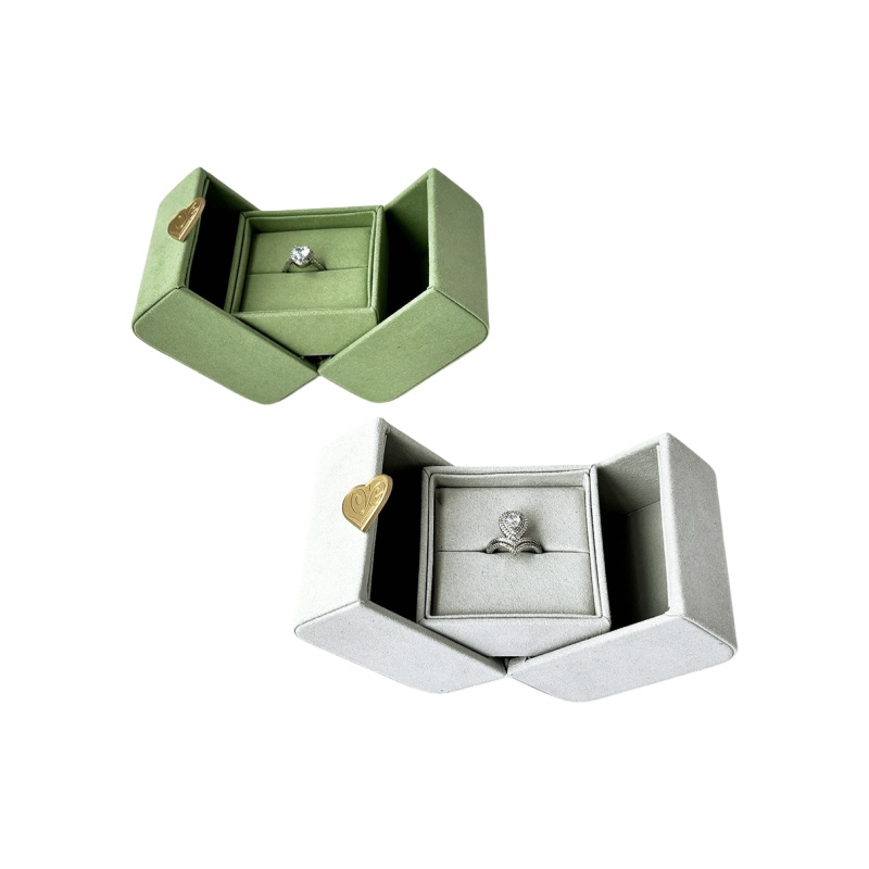 Microfiber Foldable Ring Boxes - Unique Green & Gray Jewelry Storage