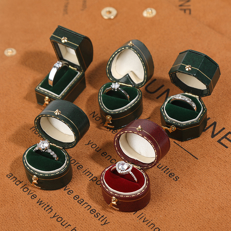 Vintage - Style Leather Jewelry Ring Boxes
