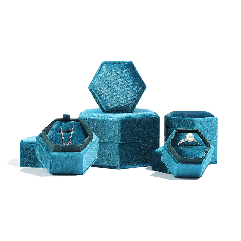 Hexagonal Velvet Jewelry Box Set