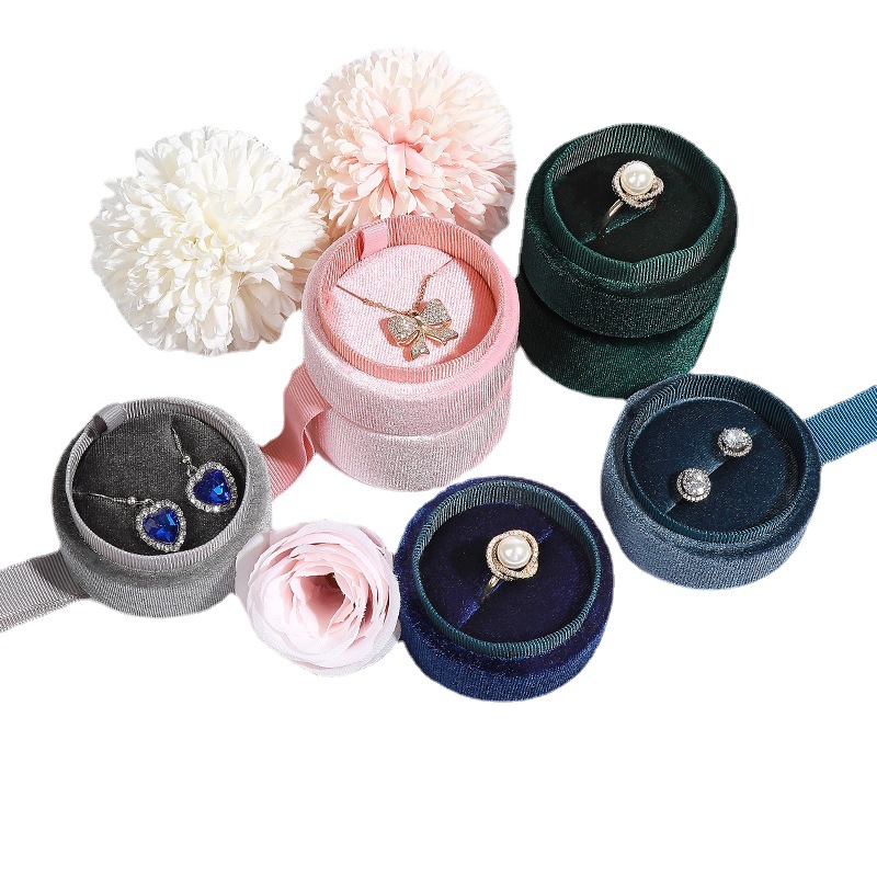 Velvet Jewelry Box Set with Floral Accents