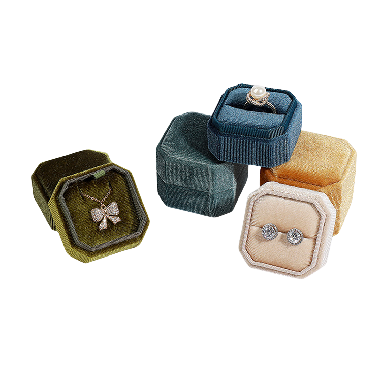 Hexagonal Velvet Jewelry Box Set