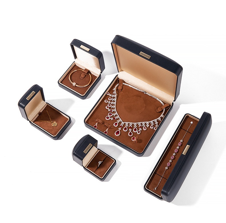 Black Leather Jewelry Box Set with Gold Accents