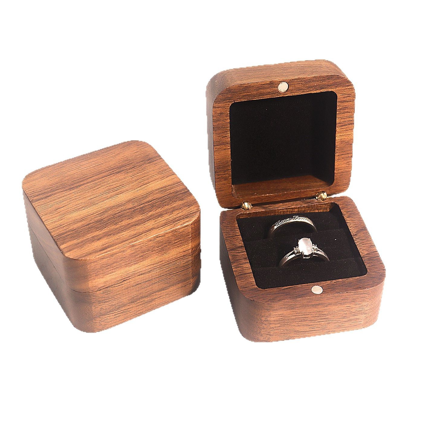 55MM Square Black Walnut Ring Boxes for Engagement Rings