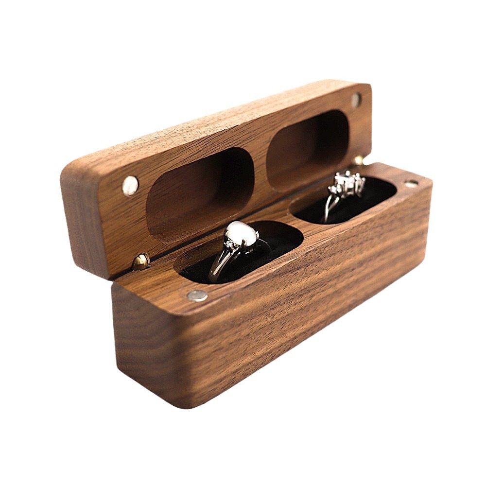 New - style Long - strip Four - magnet Jewelry Boxes for Engagement Rings, Made of Black Walnut