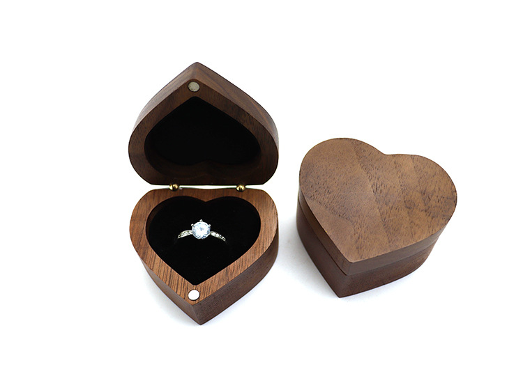Wedding Heart - shaped Walnut Ring Boxes for Engagement Ring Storage and Gifting