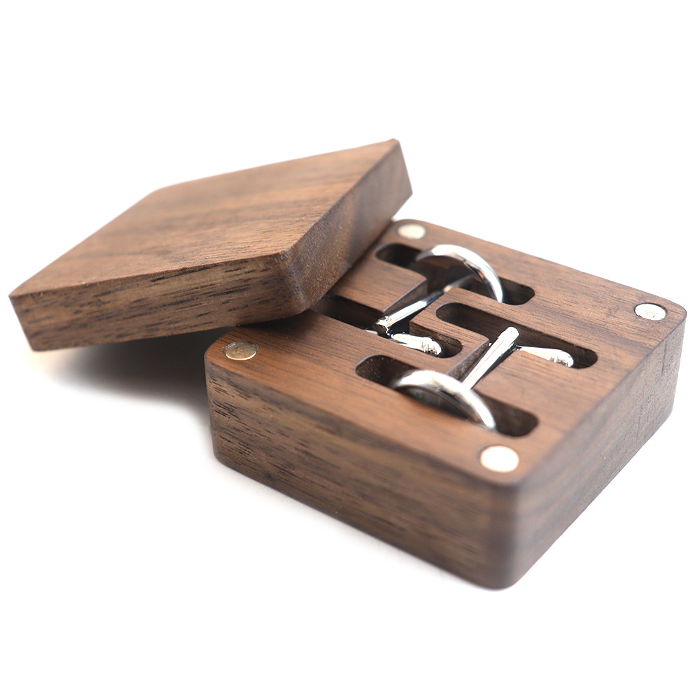 Heaven - Earth Cover Solid Black Walnut Cufflink and Button Packaging Boxes with Four - magnet Design and Laser Engraving Function