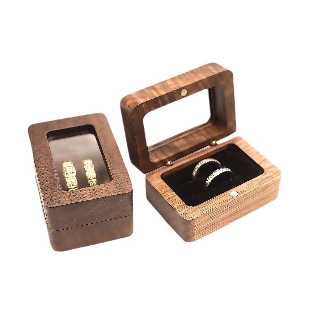 High - end Solid North American Black Walnut Jewelry Boxes for Engagement and Wedding Rings