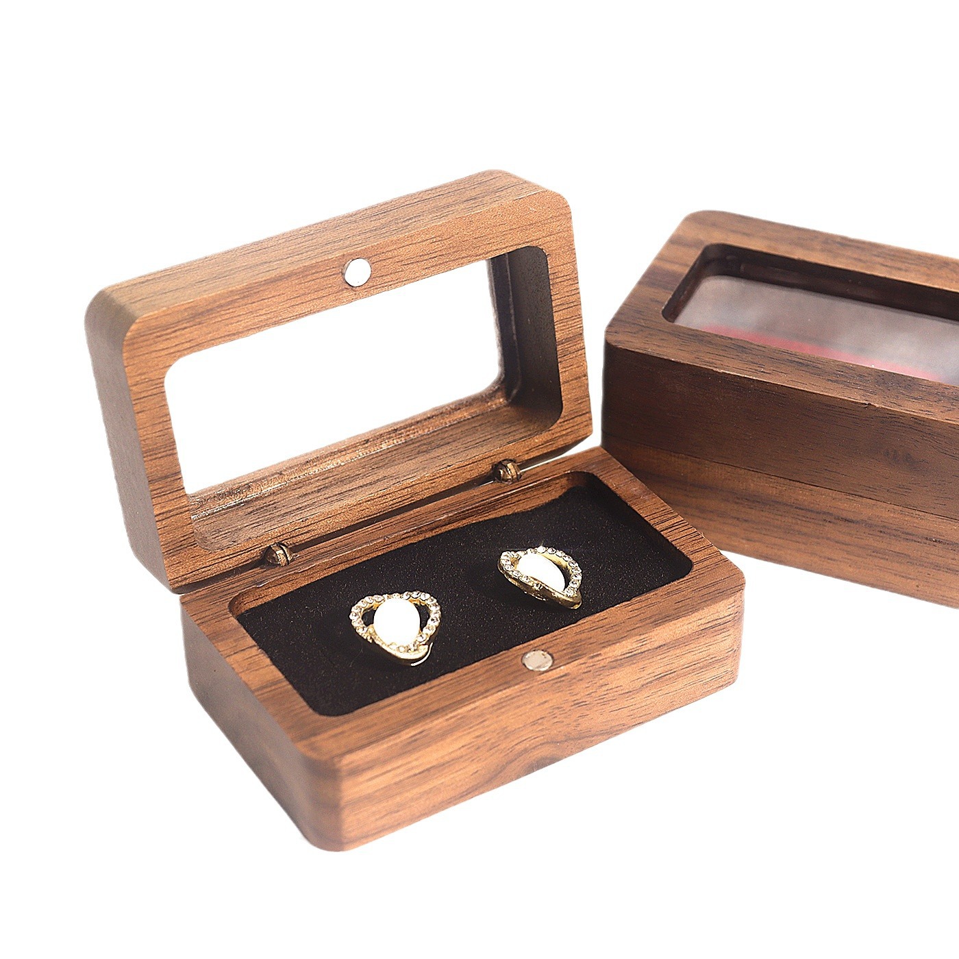 New Rectangular Solid Black Walnut Jewelry Boxes for Wedding Rings