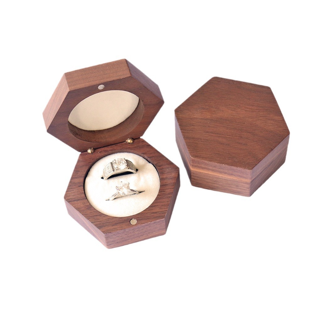 Solid Black Walnut Hexagonal Jewelry Boxes for Rings, Earrings - Ideal Gift Boxes