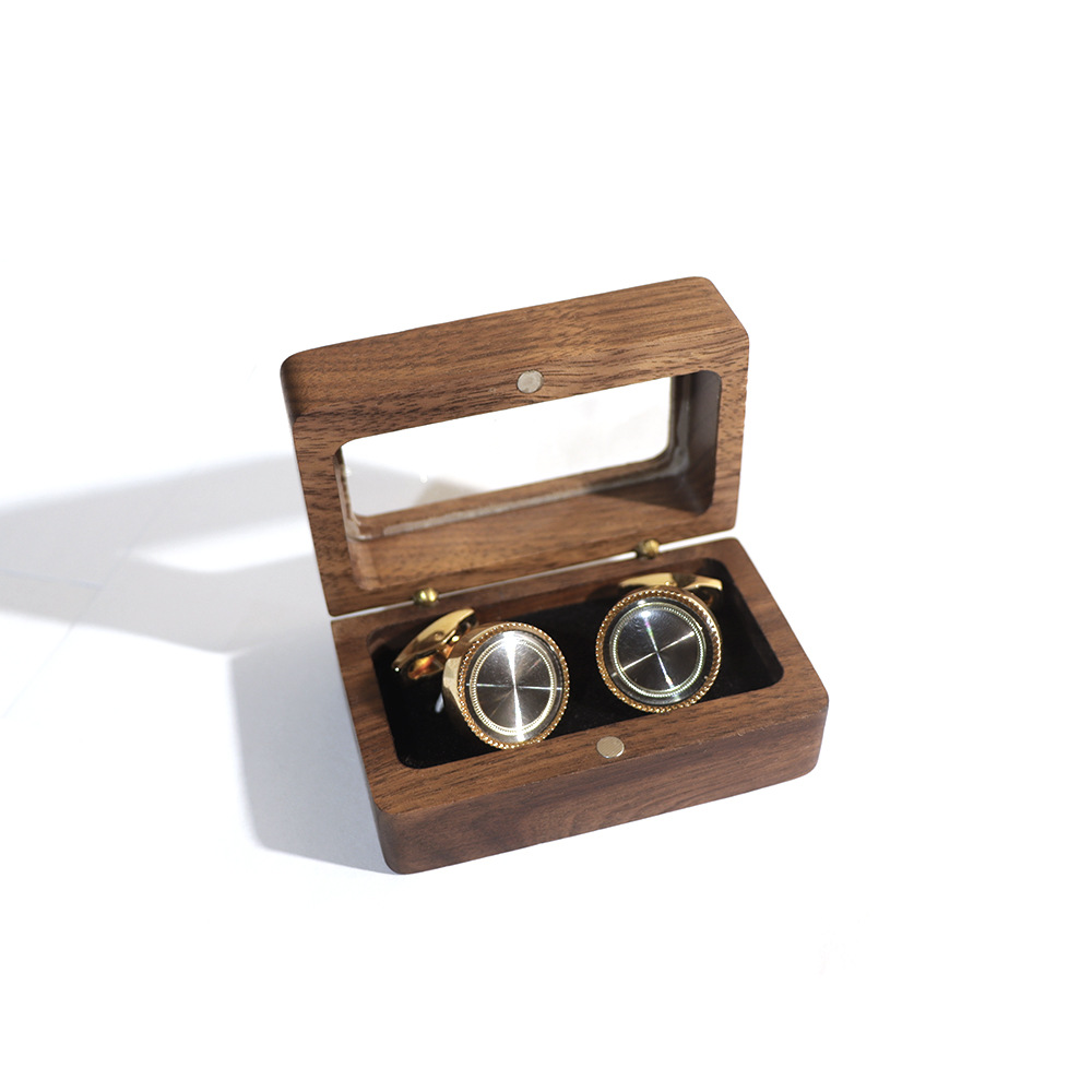 Exquisite Black Walnut Cufflink Box with Window - Cufflink Set Packaging Gift Box