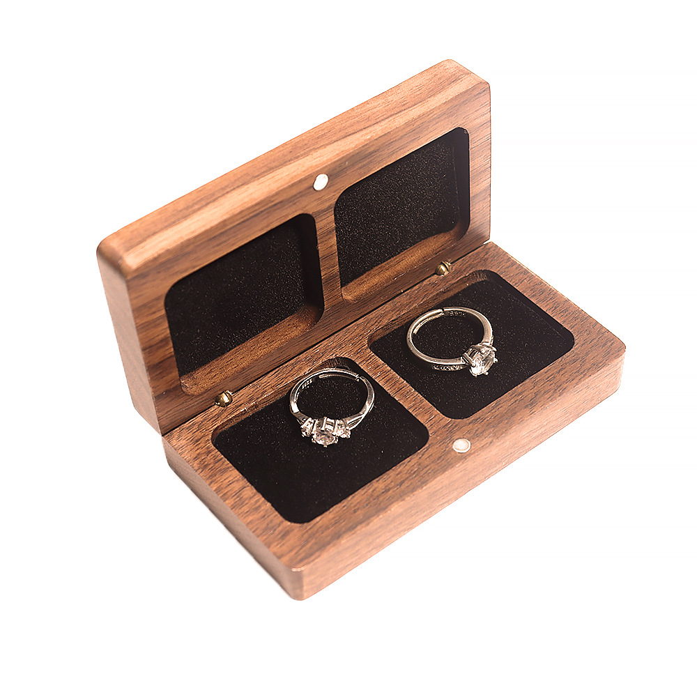 High - end American Black Walnut Solid Wood Jewelry Box with Chinese - style Design for Couples' Rings