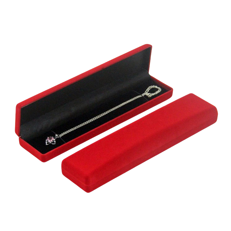 Manufacturer-supplied Flocked Fabric Necklace Pendant Boxes - Red & Black Plastic Flocked Surface