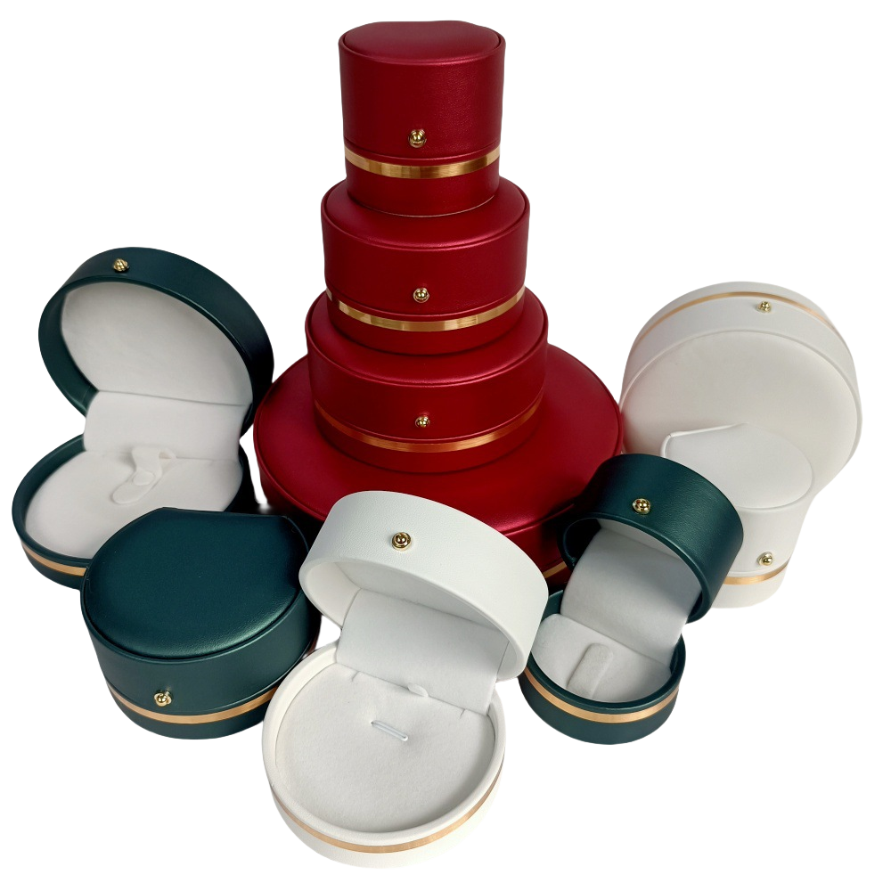 High - end Jewelry Ring Box with Round - cornered Cover and Gold - trimmed Edge, Made of PU Leather