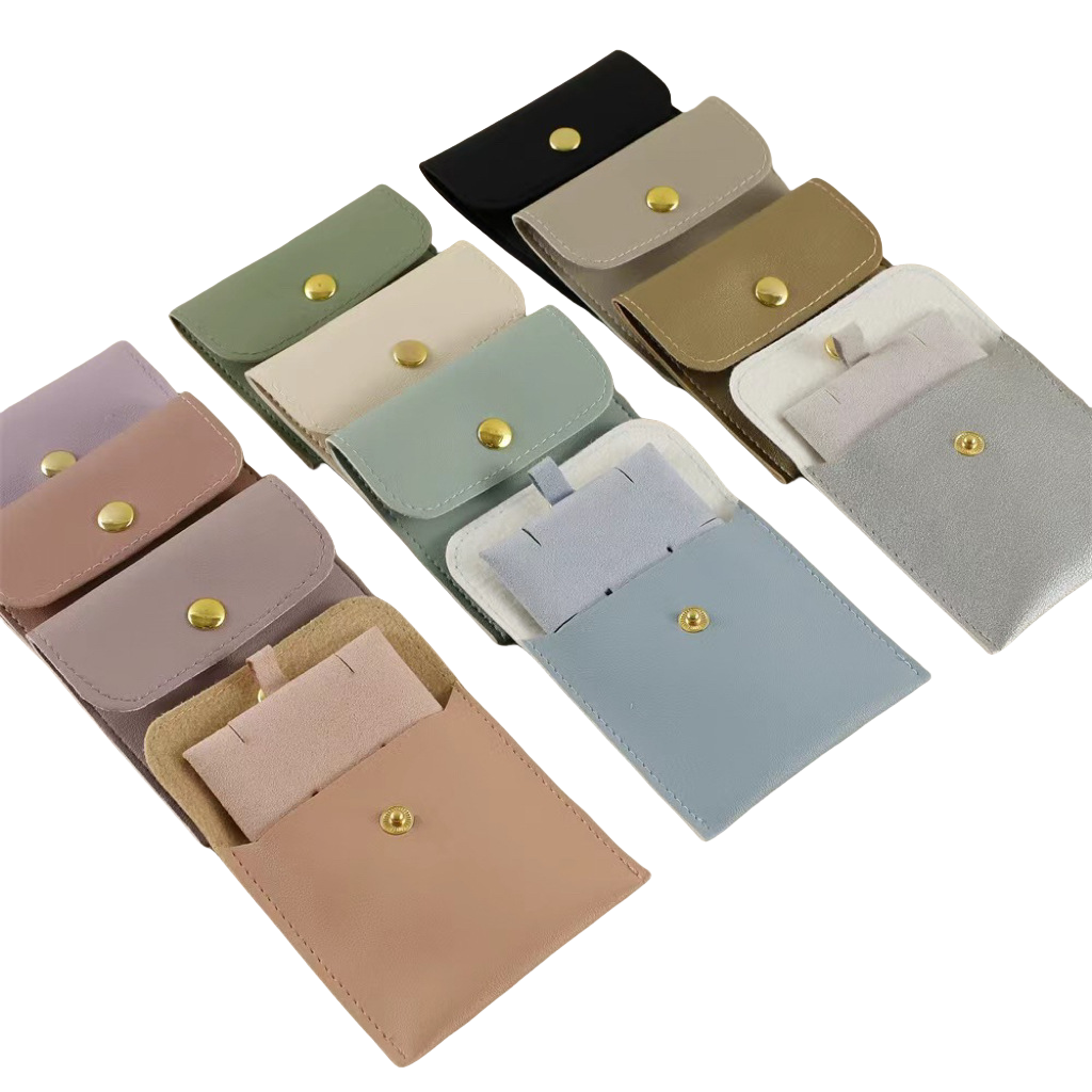 Custom PU Leather Snap Pouch - Elegant Jewelry Set Bag with Inner Padding | Dustproof Portable Jewelry Pouch