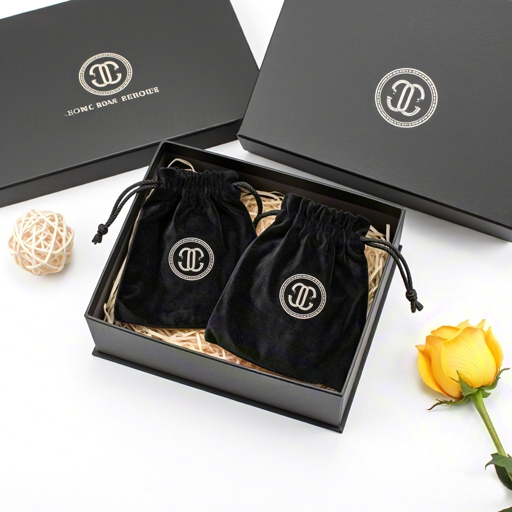 Custom Premium Dark Green Drawstring Pouch - Lisi Velvet Cloth String Bag