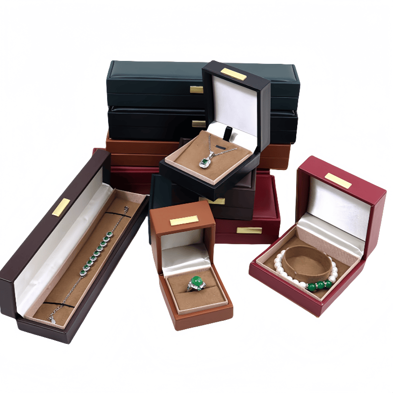 Fashionable Right - angled PU Leather Jewelry Ring Boxes, Necklaces and Pendants
