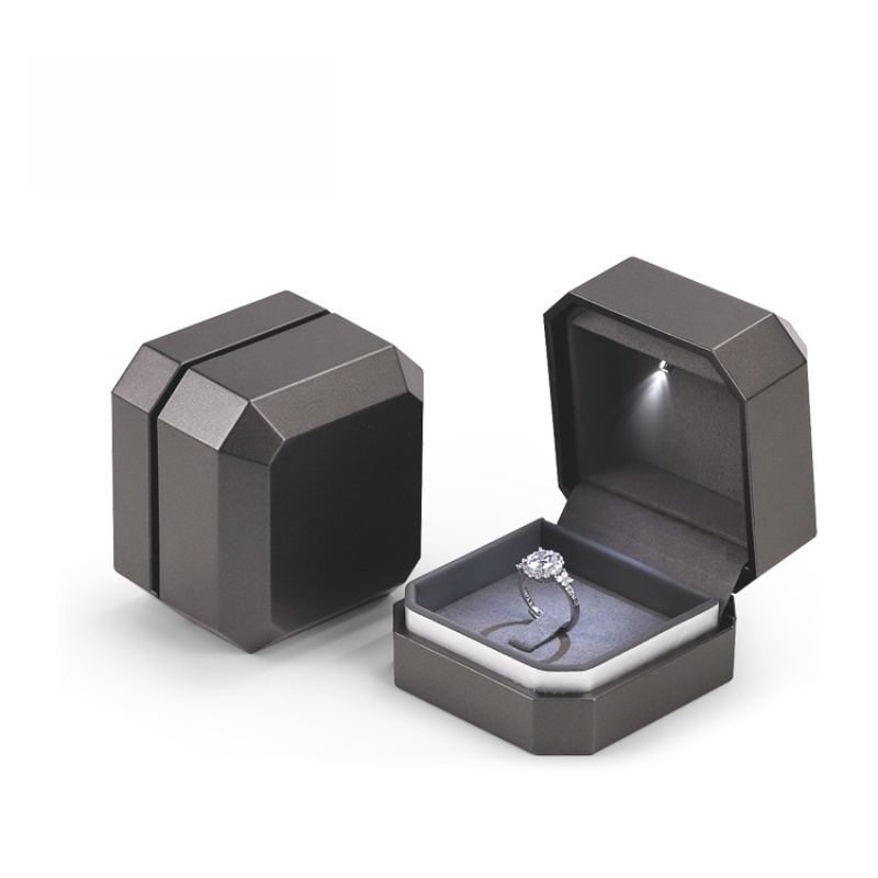 European & American Style Gray Proposal Ring Box - LED Light Jewelry Box for Rings & Necklaces